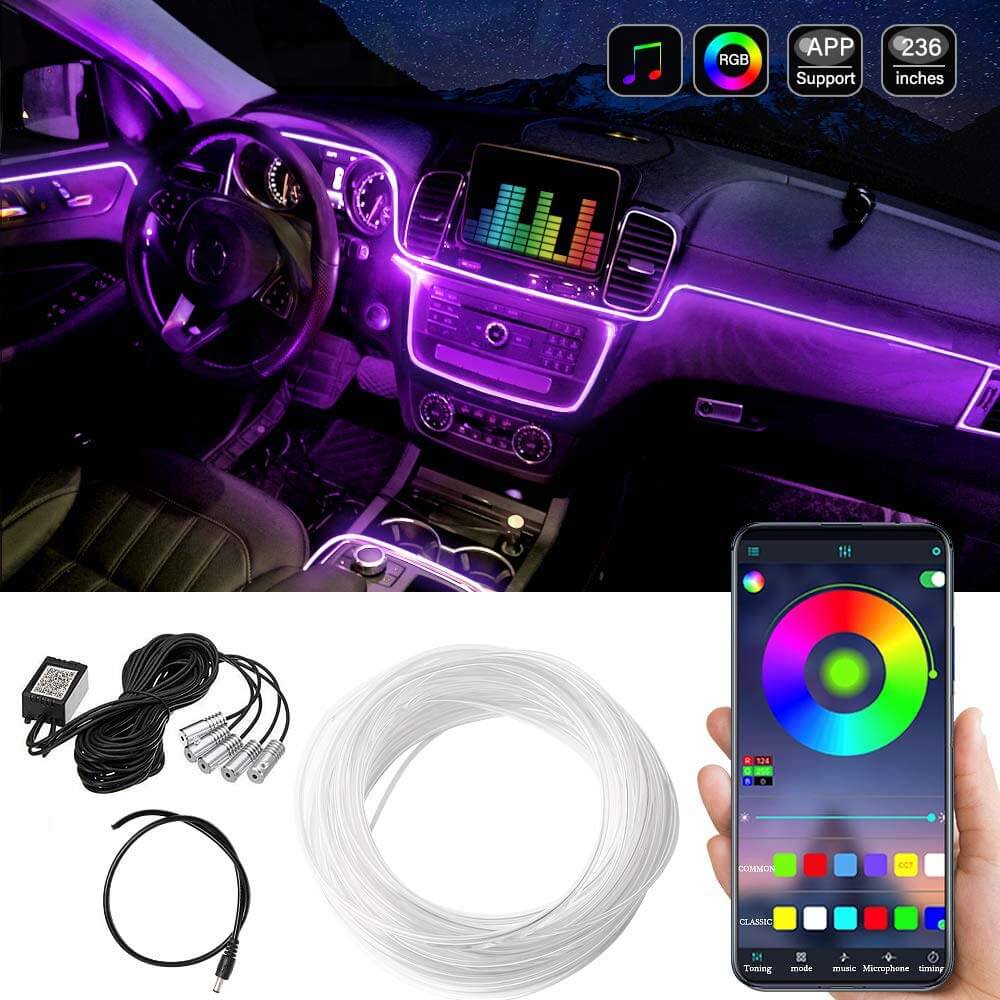 6M Multi Color EL Car Interior Strip Light Bluetooth Phone Control Atmosphere Light 12V 14 